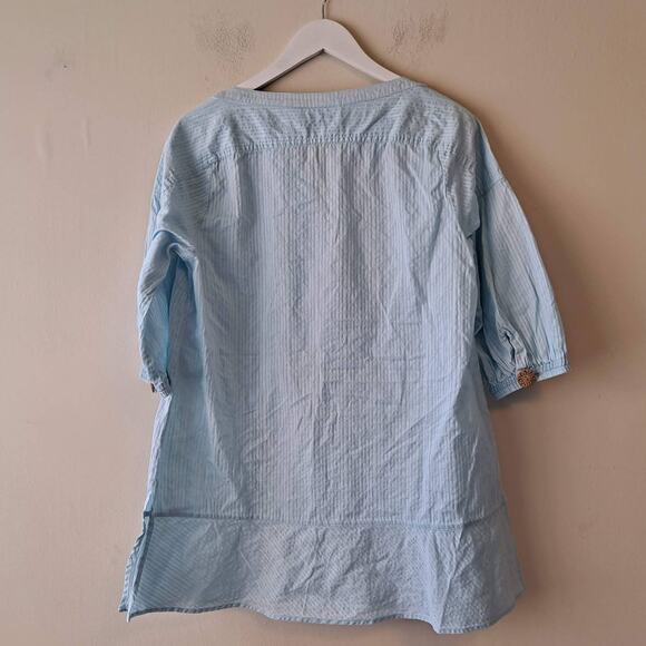 Soft Sorrounding Womens Blue Split Boat Neck Half Sleeve Striped Top - Size M - Picture 4 of 7